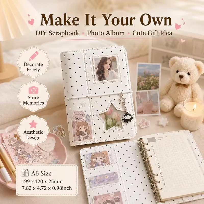 Ins Korean Polka Dot Denim A6 Loose-leaf Kawaii Hand Ledger Notebook Portable Diy Note Diary Book Student Commemorative Gift - view 4