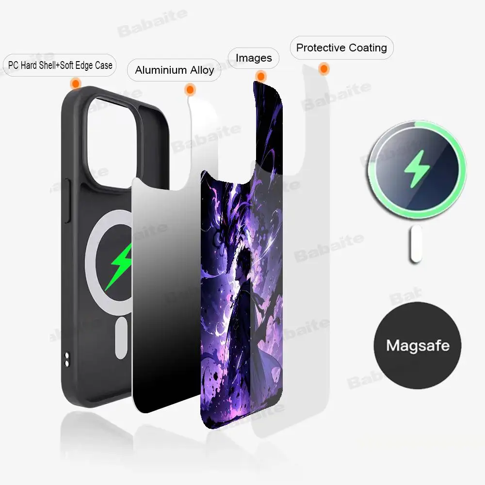 Quente clássico s-solo l-nivelamento anime caso de telefone magnético para iphone 16 14 13 12 15 pro plus para magsafe capa de carga sem fio