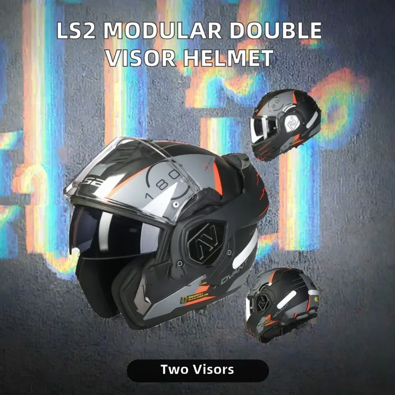 Airo LS2 Full Face Motorcycle Helmet with Dual Visor ECE Approved Modular Double Flip-Up Design New Condition