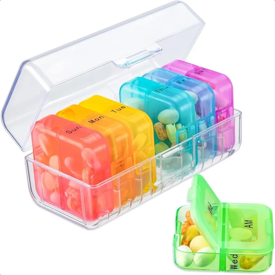 

Pill Organizer 2 Times a Day Weekly 7 Day Pill Box Daily Am Pm Pill Organizer Travel Pill Case for Medicine Fish Oils Vitamin p