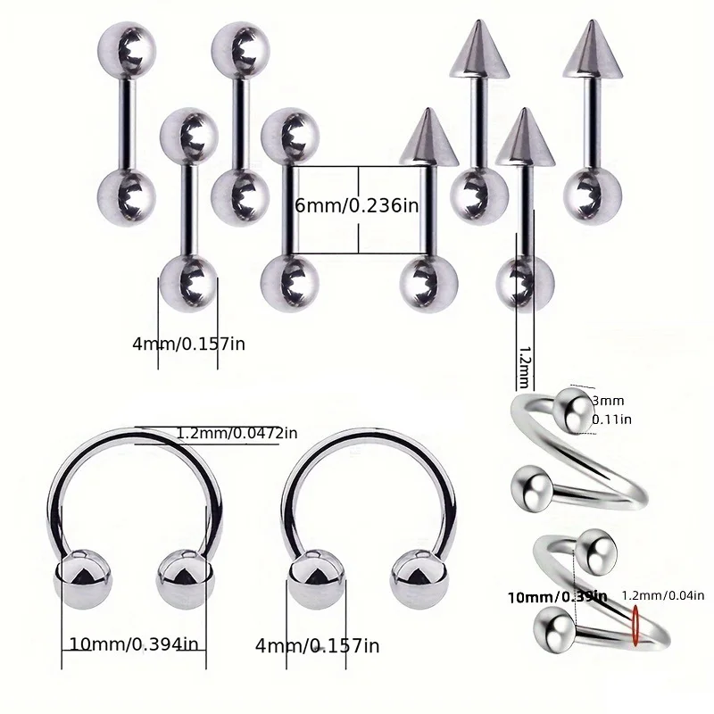 1 زوج من الفولاذ المقاوم للصدأ سبايك / C- على شكل / ملتوي S أقراط للرجال النساء البنك القوطية غضروف الأذن ثقب المجوهرات