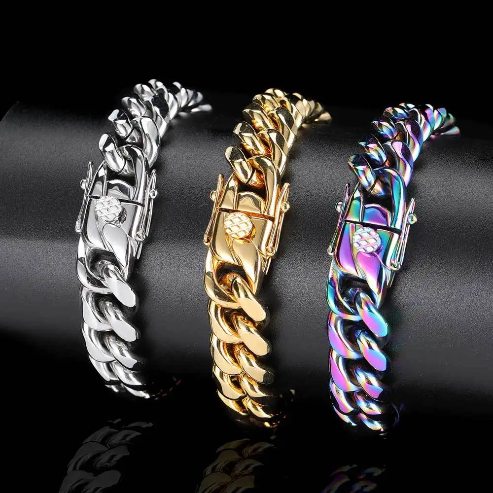 8-16mm Width Miami Hip Hop Cuban Link Chain for Men Women Stainless Steel Bracelets Matching Choker Fashion Jewelry Accessories