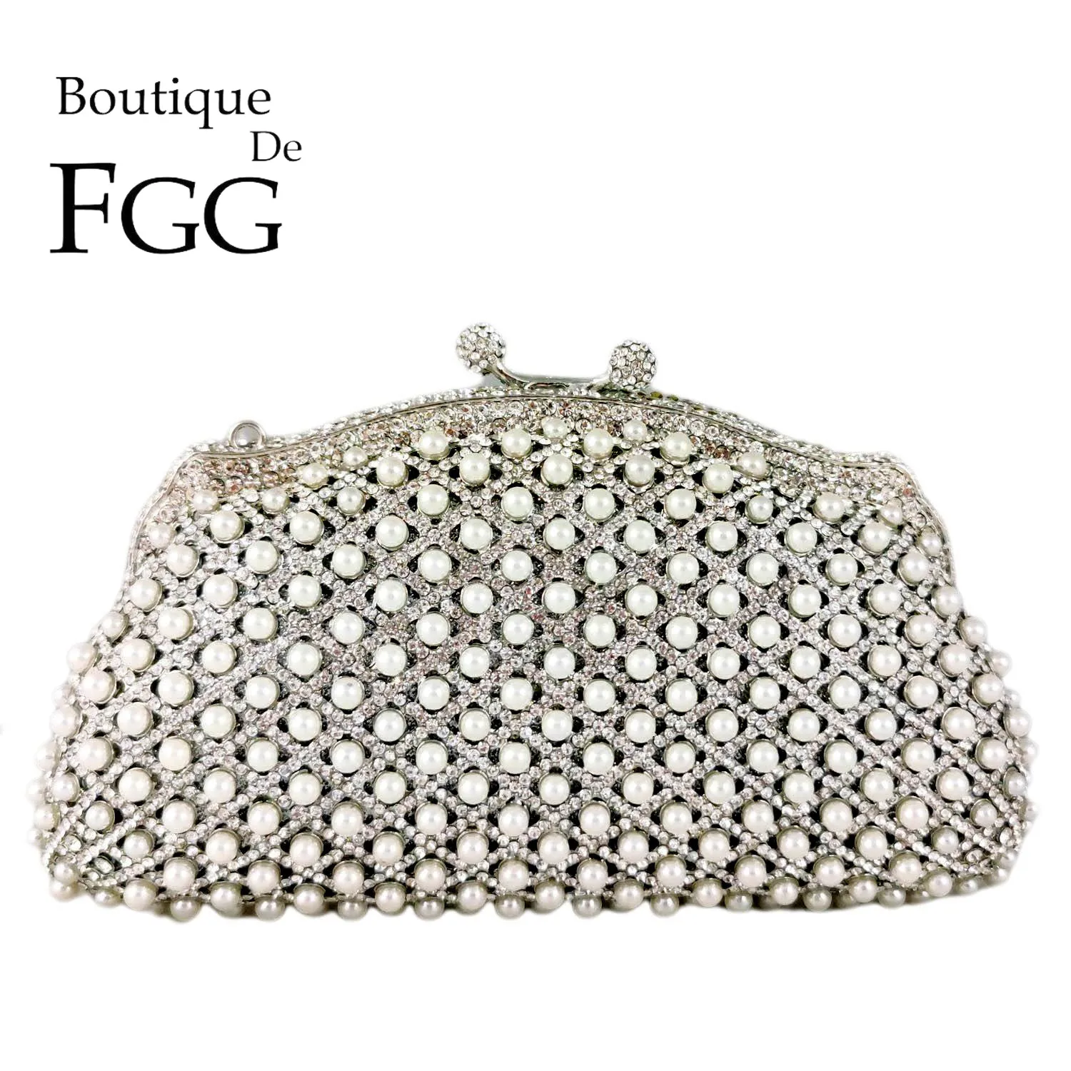 Boutique De FGG Elegant Women Crystal Evening Bags with Beaded Wedding Party Rhinestone Handbags Bridal Minaudiere Clutch Bag