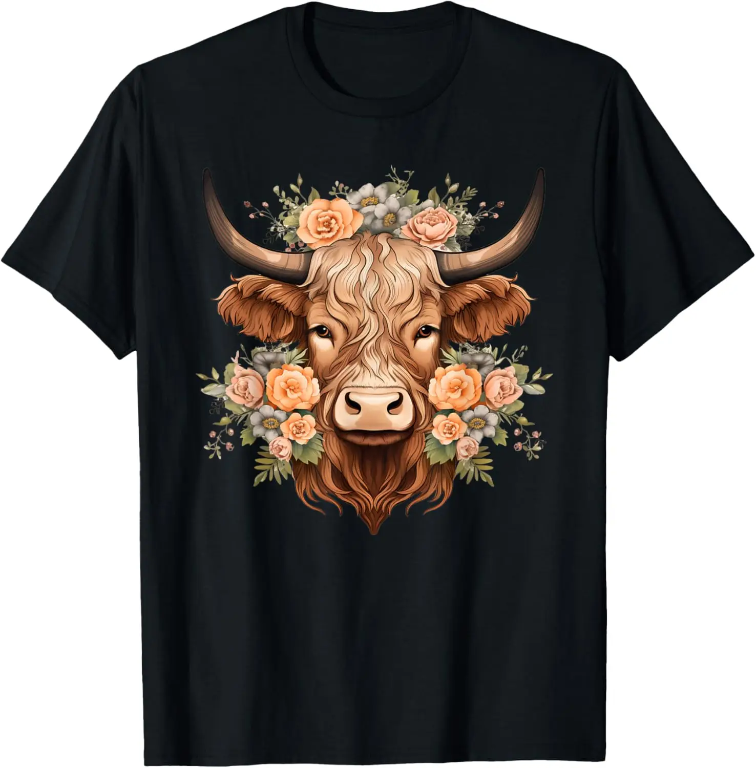 Flowers Highlander Boho Cow T-Shirt