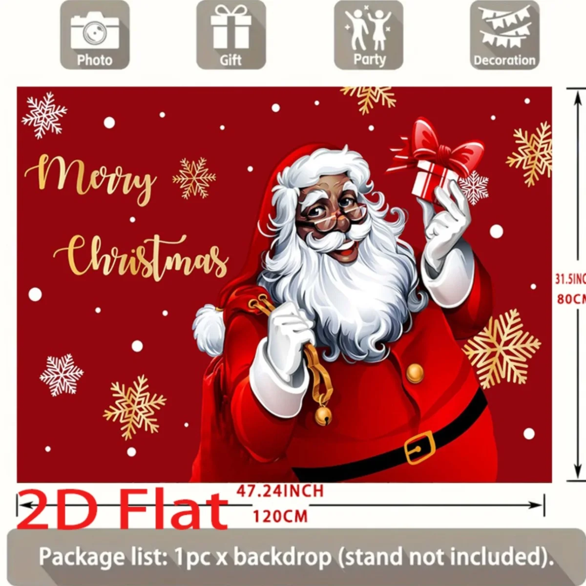 خطة ثنائية الأبعاد، لافتة عيد الميلاد الأمريكية الأفريقية سانتا كلوز - تصميم أحمر وندفة الثلج