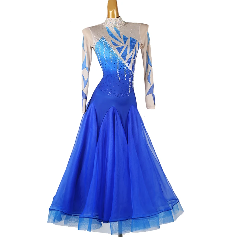Custom Gradient Color Ballroom Dance Competition Dress Waltz Dresses Standard Dance Cothes Rhinestones Performance Stage Costume