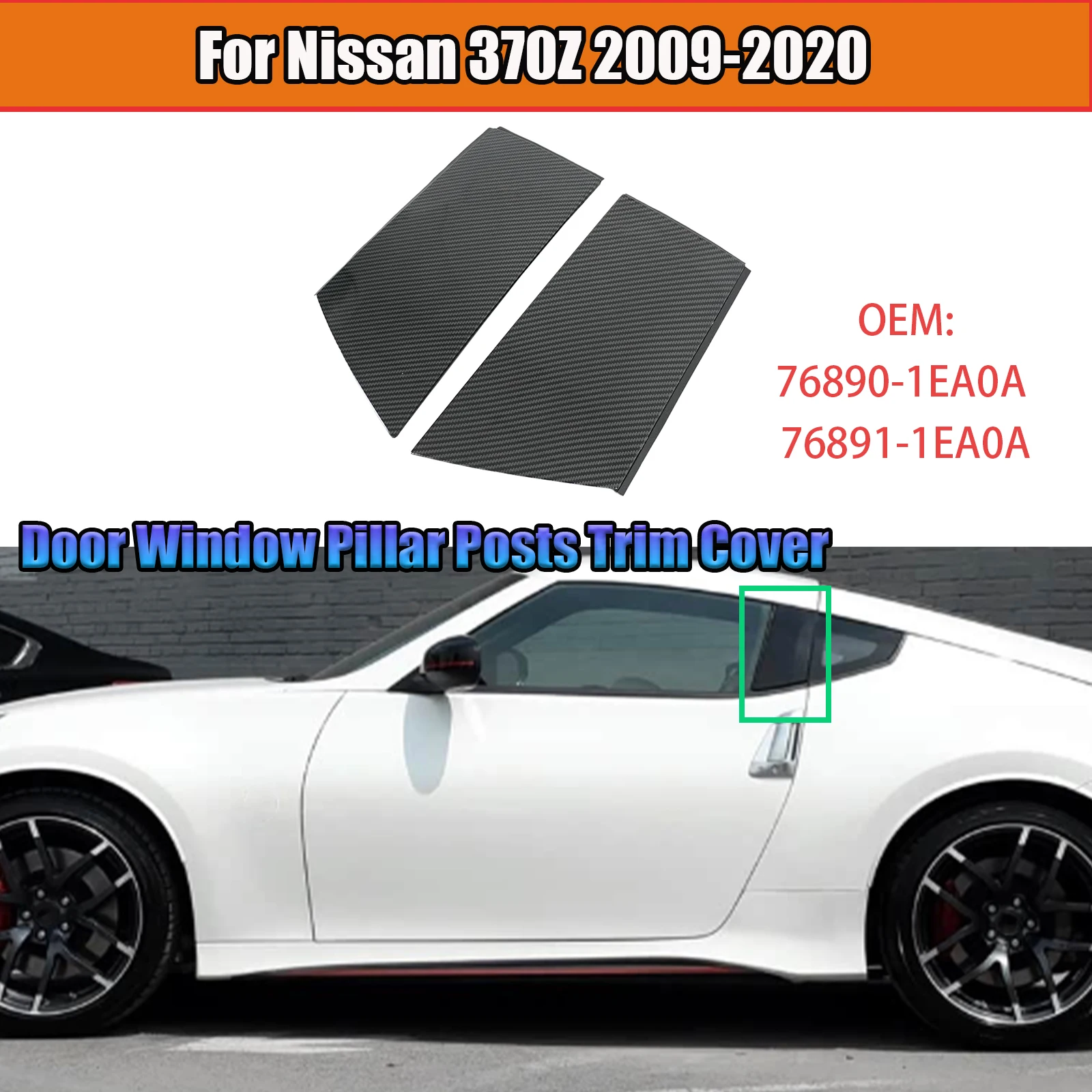 

For Nissan 370Z 2009-2020 A Pair Car Door Window Lock B-Pillar Molding Trim Cover ABS Plastic Glossy Black Carbon Fiber Style