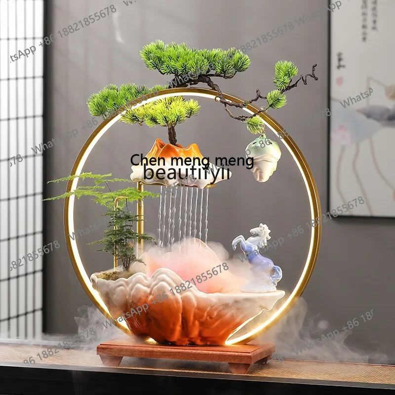 X New Chinese Style Recirculating Ceramic Water Flow Ornament Fountain for Living Room Office Desktop Decoration Gift