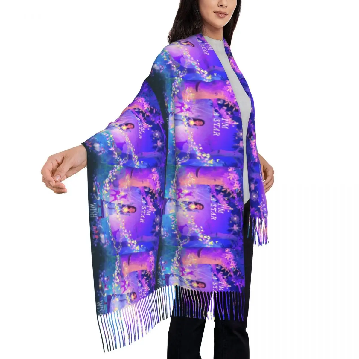 Custom Wish I Am A Star Catoon Tassel Scarf Women Soft Shawls Wraps Female Winter Fall Scarves