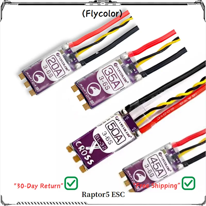 FLYCOLOR Raptor 5 20A 35A 45A 50A Multi-Rotor Brushless ESC 3-6S 32-Bit G701 PWM 128K for RC FPV Racing Drone