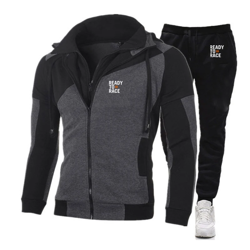 Men Ready To Race Enduro Cross Motocross Bitumen Bike Life Diagonal Zip Hoodie Tracksuit Hooded Sweatshirt+Pant Sportswear Suit