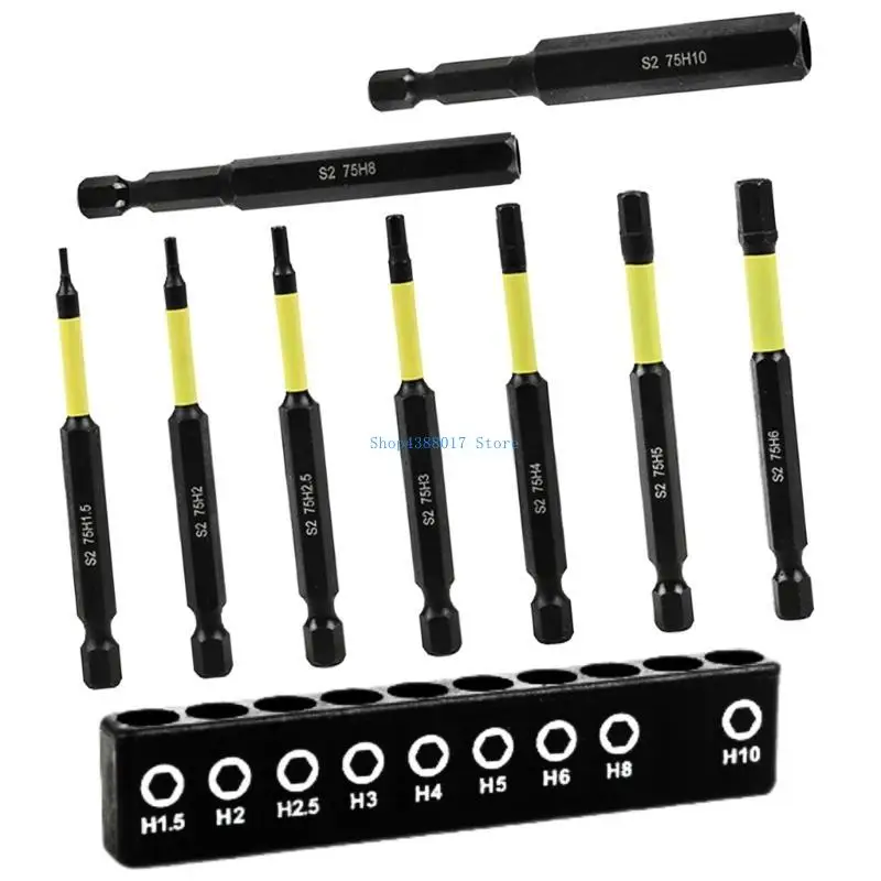 

896b 9pcs длиной шестигранной головки Allen Drenches Drill Bit Set 1/4 -дюймовый хвостовик с от 1,5 до H10 75 мм длиной ударной