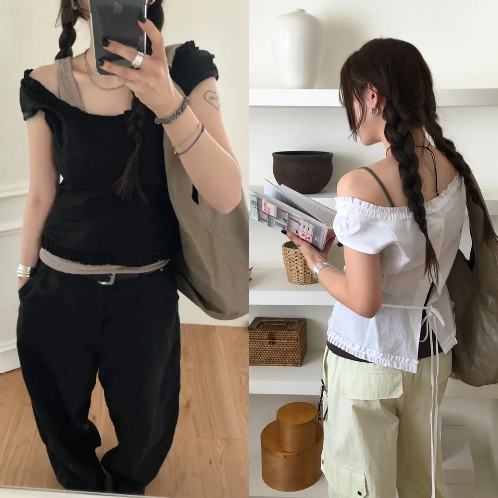 Design Sensation Bottone singolo Abbigliamento bifacciale Volant monospalla Cintura irt Top da donna Pendolarismo Sle ort Sve Thin