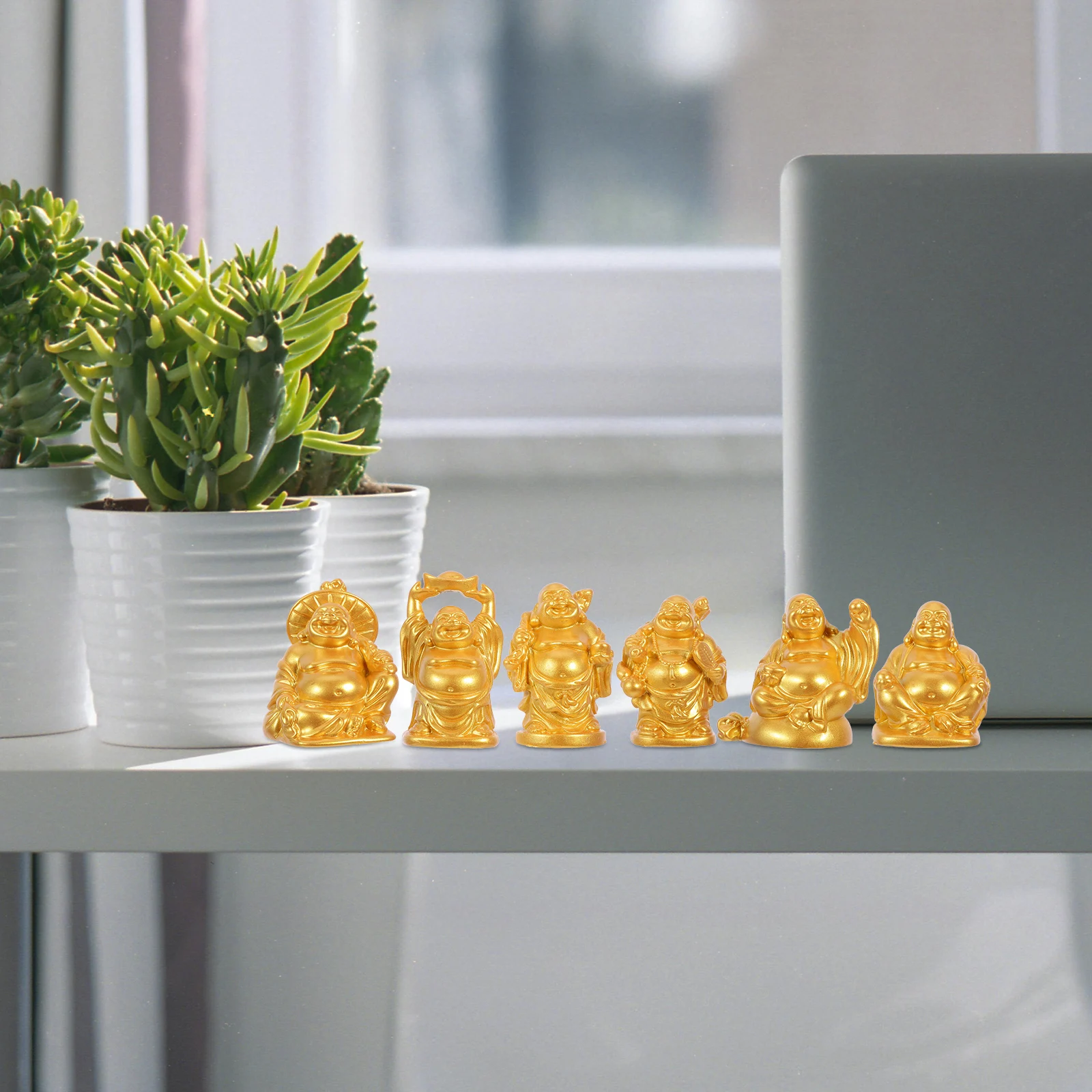 

6Pcs Resin Buddha Statue Symbol of Happiness Health Fortune Ideal for Feng Shui Home Office Energy