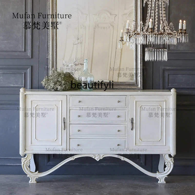 

French light luxury home carving entrance frame Middle antique solid wood foyer frame Entrance platform