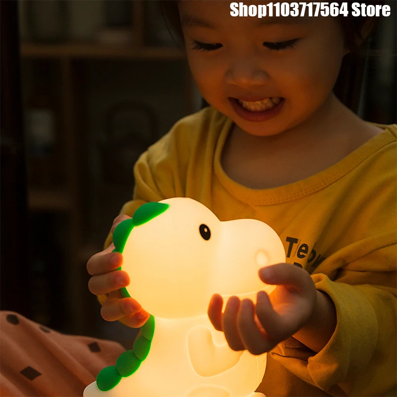 Silicone Night Light with Dinosaur Cartoon, Sleep Light, Creative Gift, Atmosphere Light, Children\'s Bedside, Bedroom