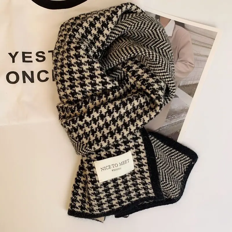 Winter Thick Warm Double Sided Knitted Scarf for Women Korean Style Soft Cute Neck Wrap Student Fashion Shawl Cold Weathe