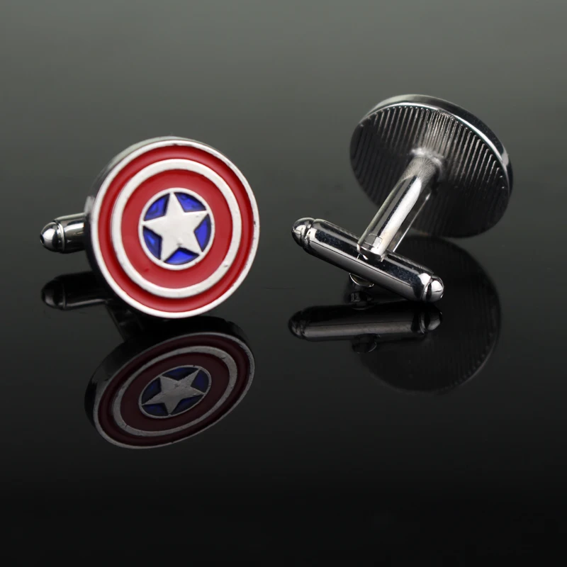 Marvel The Avengers Superheroes Captain America Cufflinks Zinc Alloy Red Color Cuff Links Men's Shirt Cufflinks