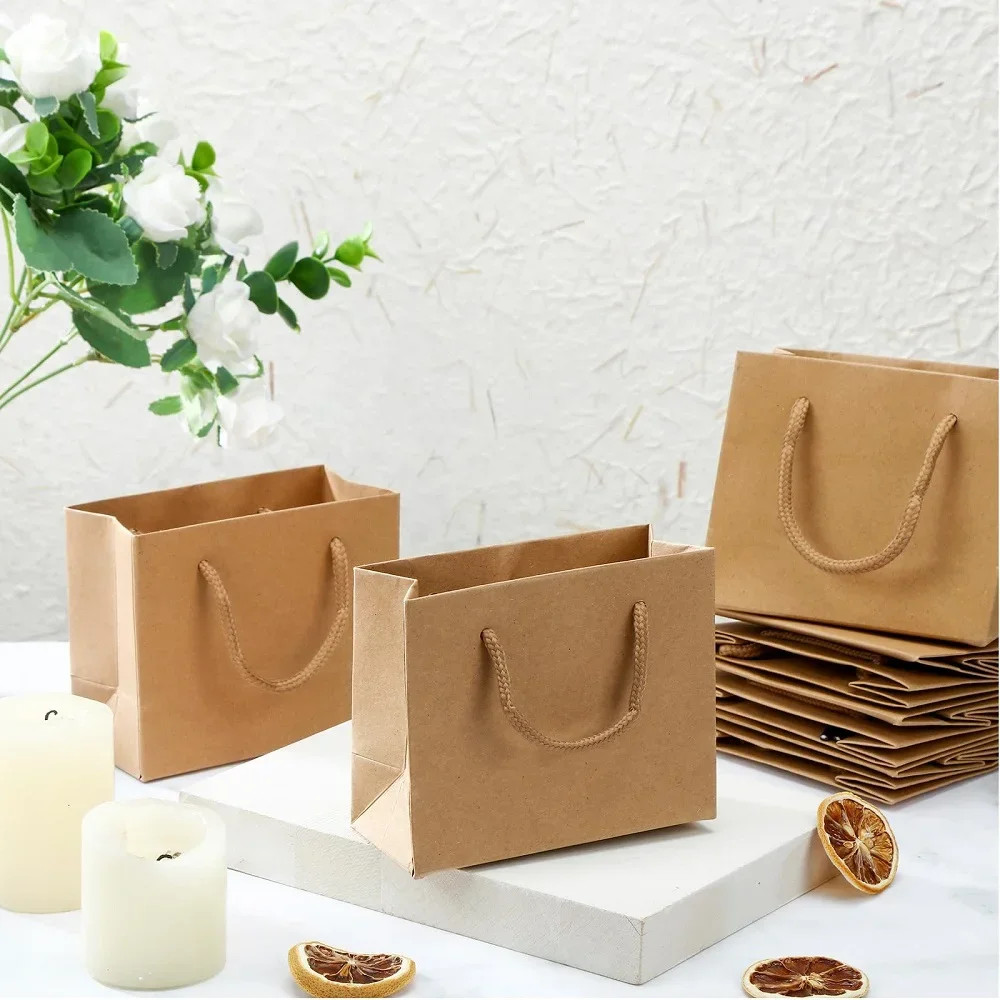 30PCS Kraft Paper Bags with Rope Handles, Wrapping Favor Bag, Small Business Bag, Wedding, Birthday Gift