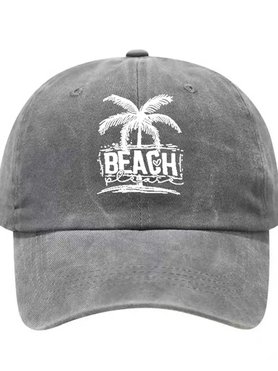 Unisex Washed Baseball Cap/Cool & Breezy/Tropical Palm Tree and Beach Print/Adjustable for Couples/Perfect for Surfing, Cycling