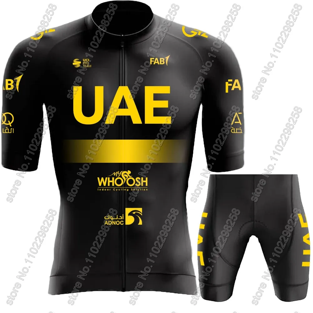 Golden UAE Team 2024 Cycling Jersey Set Short Sleeve Mens Black Clothing Road Bike Shirts Suit Bicycle Bib Shorts MTB Maillot