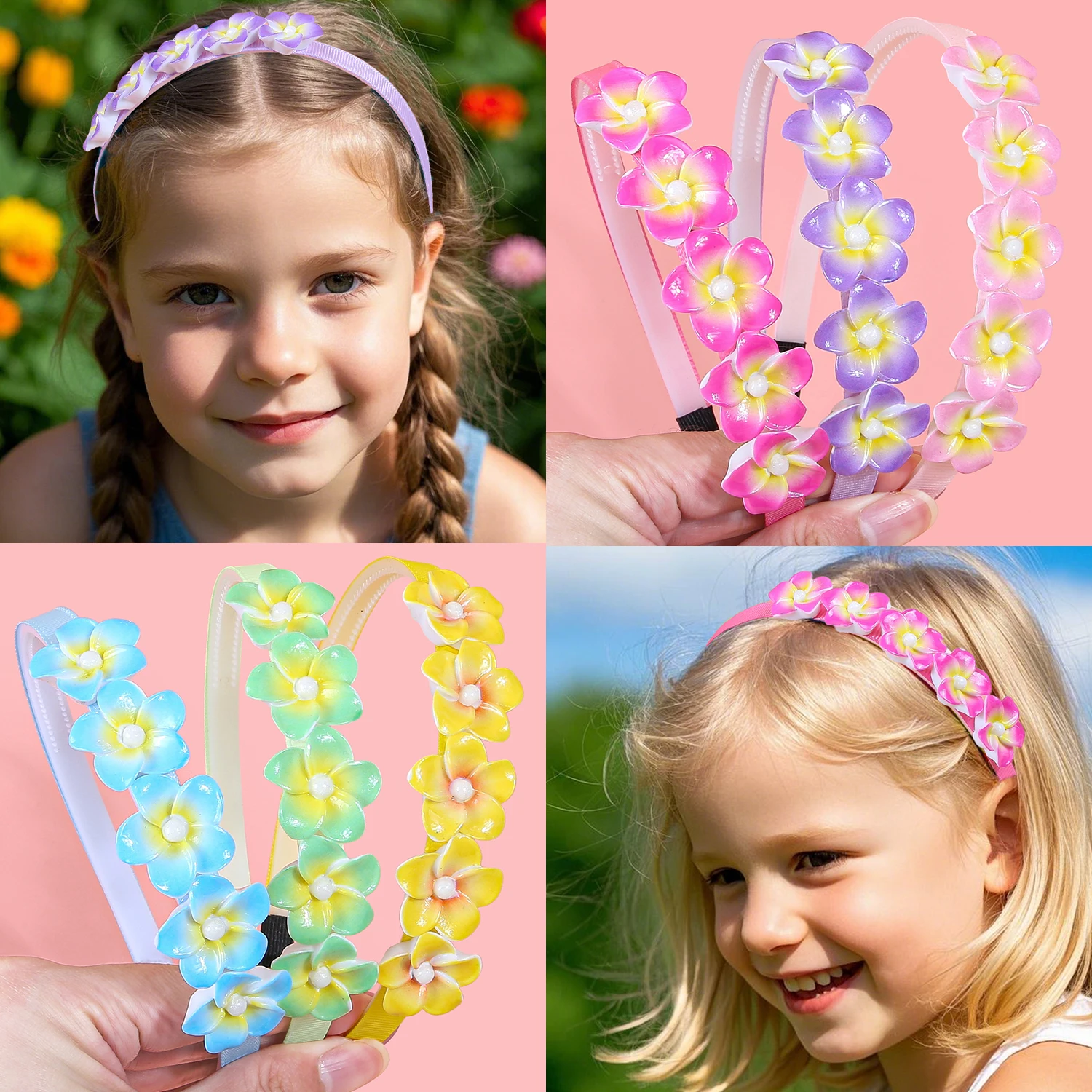 

3/6pcs Frangipani Flower Headbands For Girls Cute Fashion Daily Headwear For Children Kids Women Hair Accessories