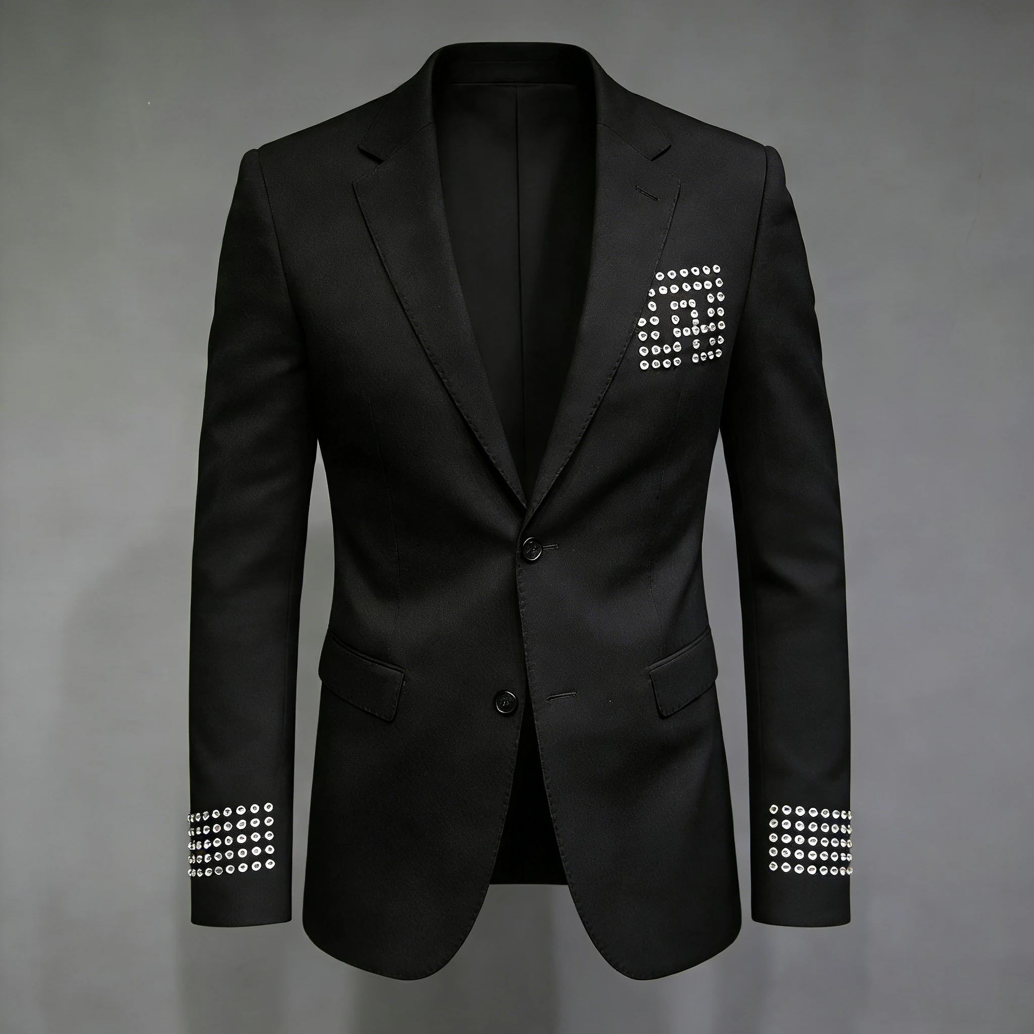 Luxury Slim Fit Men's Tuxedo 2 Piece Set Black High Quality Colorful Beaded Crystals One Button Wedding Groom Business Dinner Pa