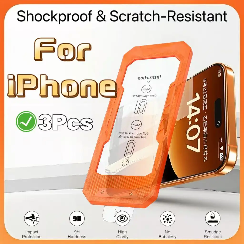 

Suitable for iPhone 17/16/15/14/13/12, 9H full coverage tempered glass screen protector, bubble-free, dust-free, 3-piece set.