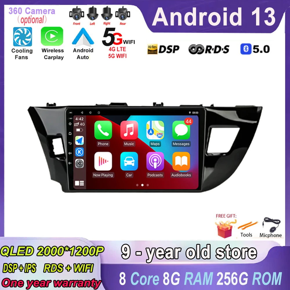 

Android 13 for Toyota Corolla 2012 - 2016 Car Radio Multimedia Video Player GPS Navigation 2K 4G LET No 2din Wireless Carplay BT