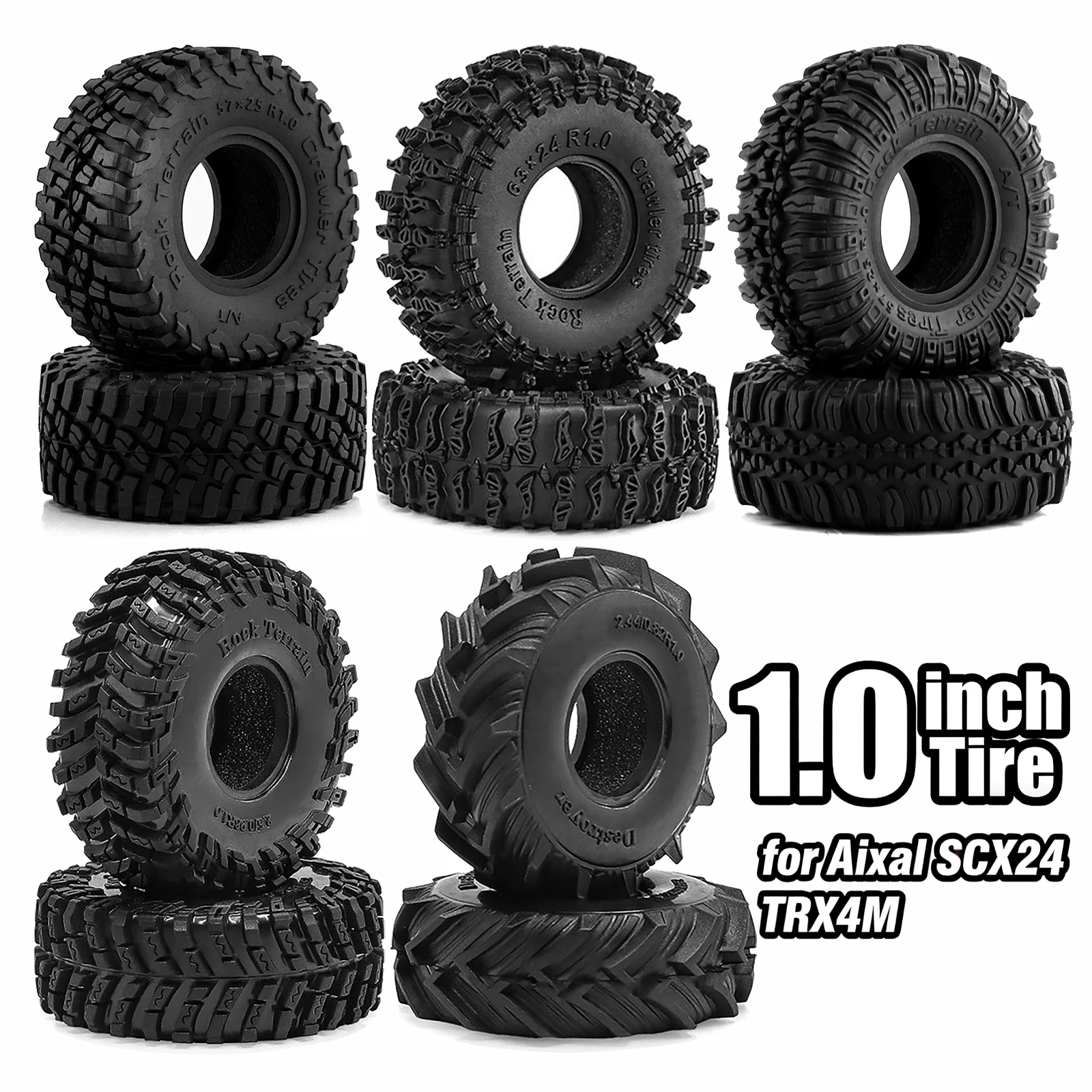 

4 шт. 1,0-дюймовые резиновые шины для краулеров 1/18 1/24 TRX4M Axial SCX24 FMS FCX24, запчасти для тюнинга радиоуправляемых краулеров