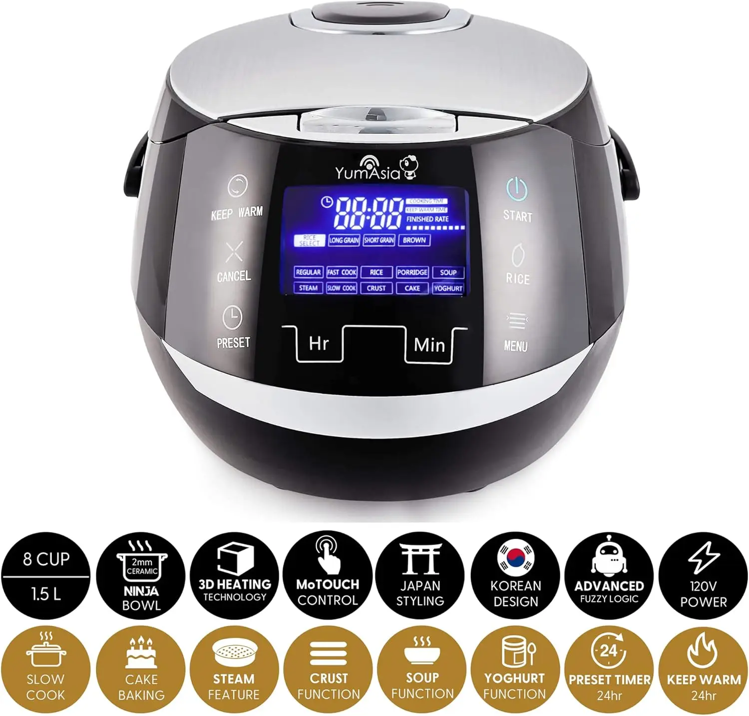 with Ceramic Bowl and Advanced Fuzzy Logic (8 Cup, 1.5 Litre) 6 Rice Cook Functions, 6 Multicook Functions, Motouch LED Display,