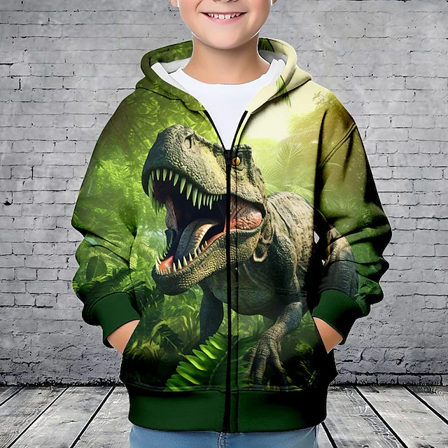 Hoodies Animal Dinosaurs 3D Printed Zipper Sweatshirts Boys Girls Sweatshirts Children Fashion Long Sleeve Oversized Hoodie Coat