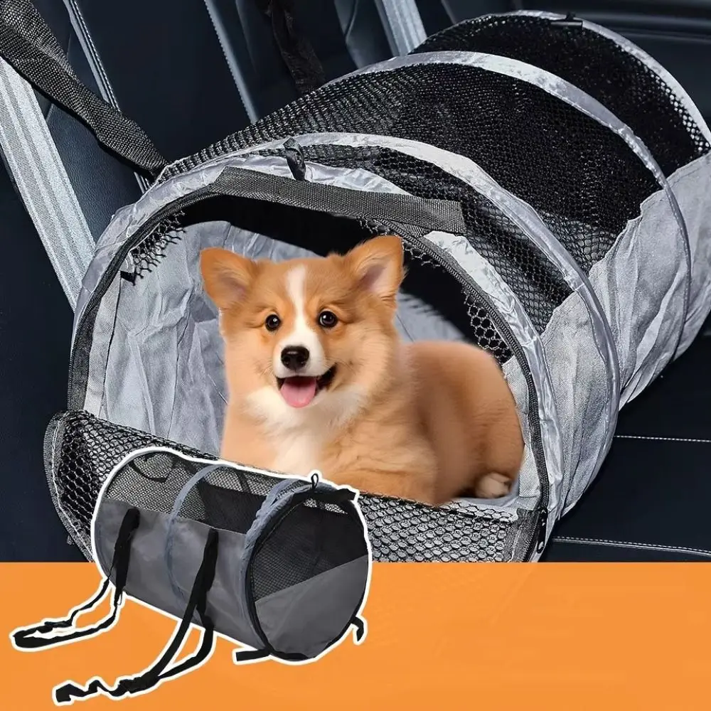 

Foldable Pet Car Bag with Safety Belt Breathable Dog Car Seat Carrier Wear-resistant Cylindrical Car Rear Dog Seat Tent Picnic