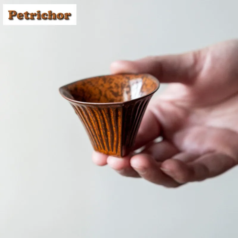 2pc/lot Kiln Fambe Rust Glazed Triangle Teacup Creative Tea Bowl Set Of Cups Tea-tasting Meditation Cup Jianzhan Master Cup 30ml