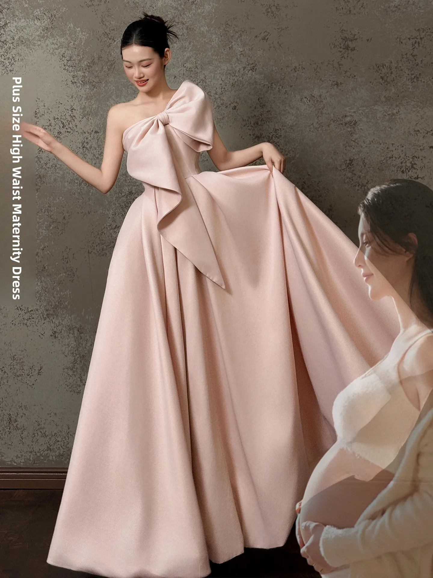 

Pink Evening Gown Knot Princ Sle Wedding Dr Long Skirt Adult Ceremony Engagement Par Materni Celebratio...