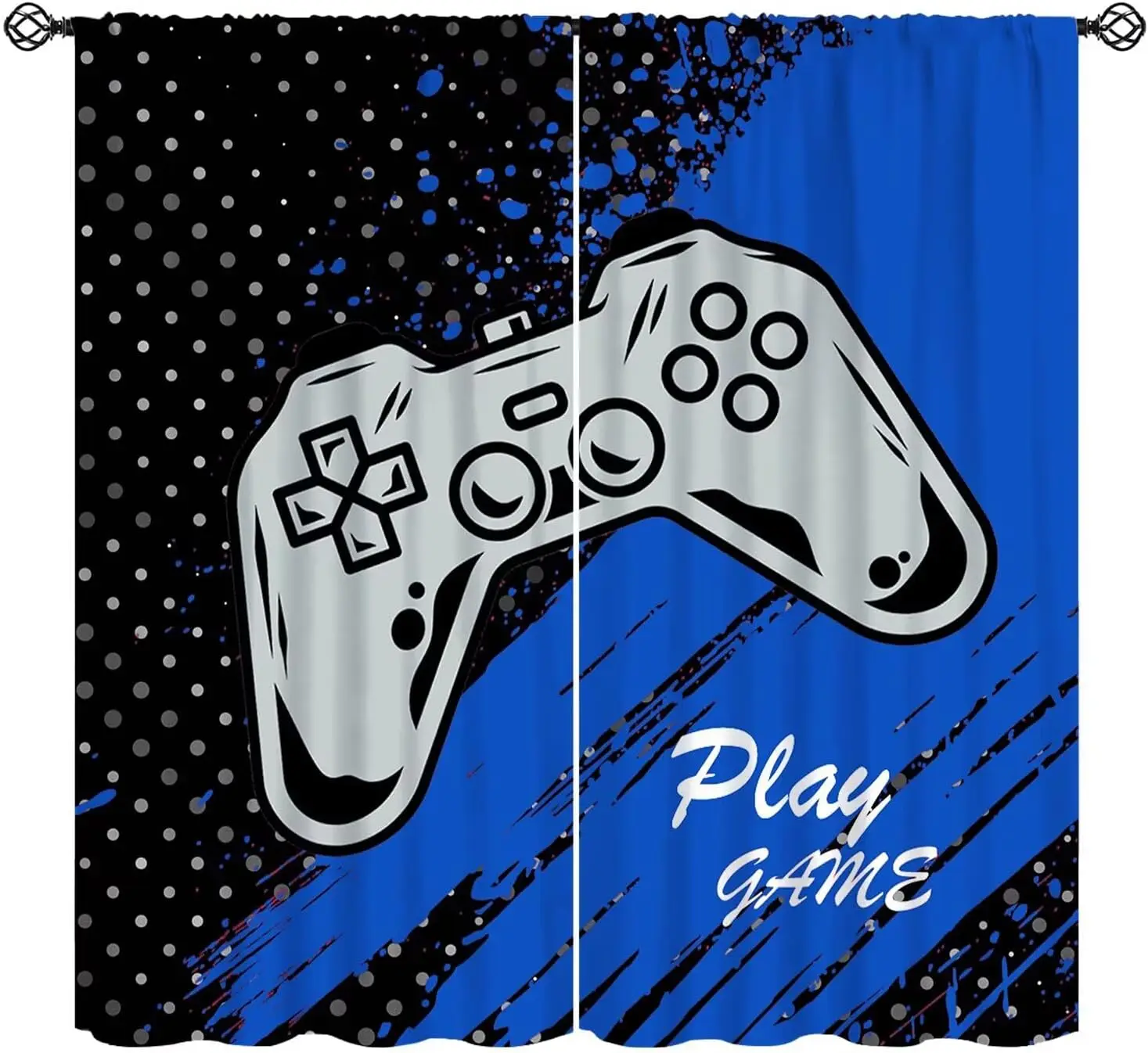 Teens Gaming Curtains Blue Game Controller Video Game Controller Hippie Graffiti Window Treatments for Kids Boys Girls Bedroom