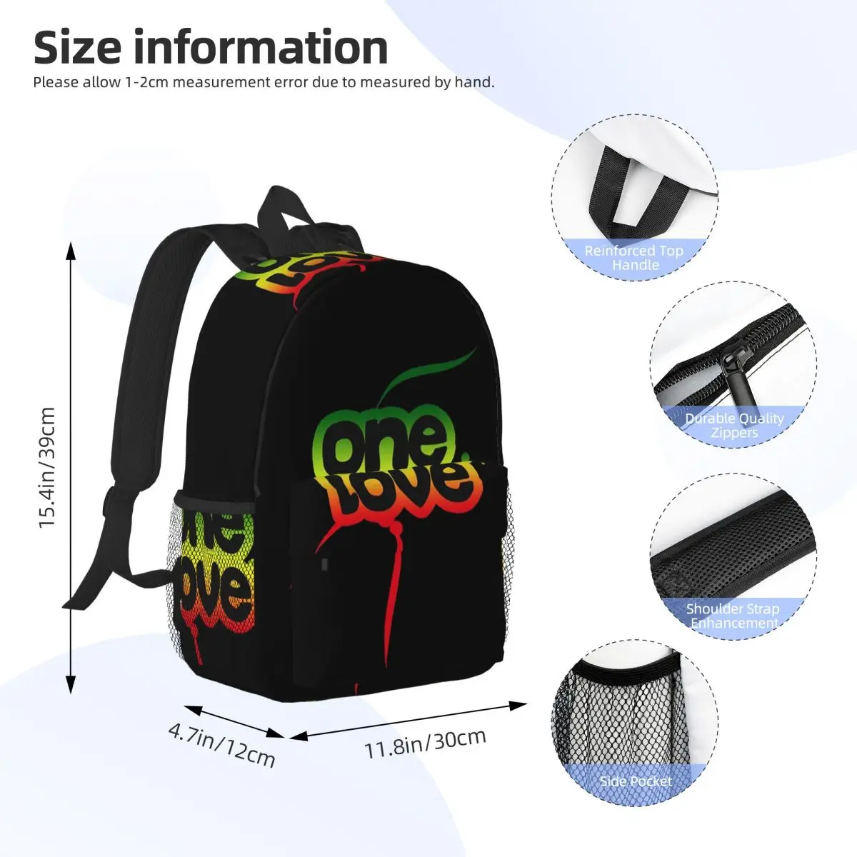 Bob Marley One Love Backpack Student Boys Girls BookBag Men Women School Bag Computer Shoulder Bags