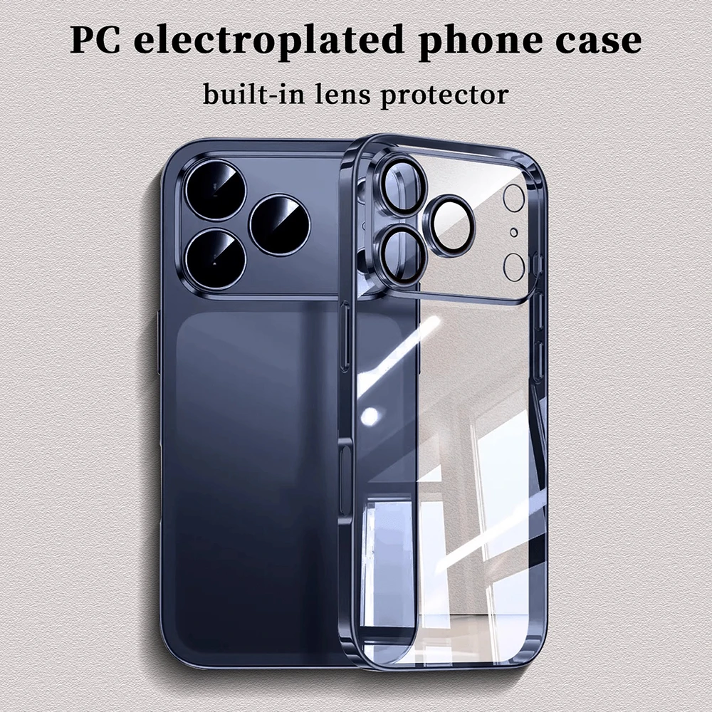 Capa de Telefone Transparente de Luxo com Revestimento para iPhone 17 16 15 14 13 Pro Max 17Pro, Proteção de Lente, Antichoque, capinha Traseira Transparente, capa iphone 17 15 pro max