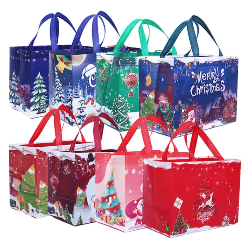 

25/50PCS Non-woven Christmas Party Snowman Handle Bag DIY Xmas Cartoon Laminated Gift Shopping Tote Pouches 12.8x8.7x9.8inch