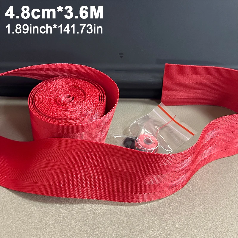 Red Auto 3.6 Meters Universal Strengthen Seat Belt Webbing Fabric Racing Car Modified Seat Safety Belts Harness Straps