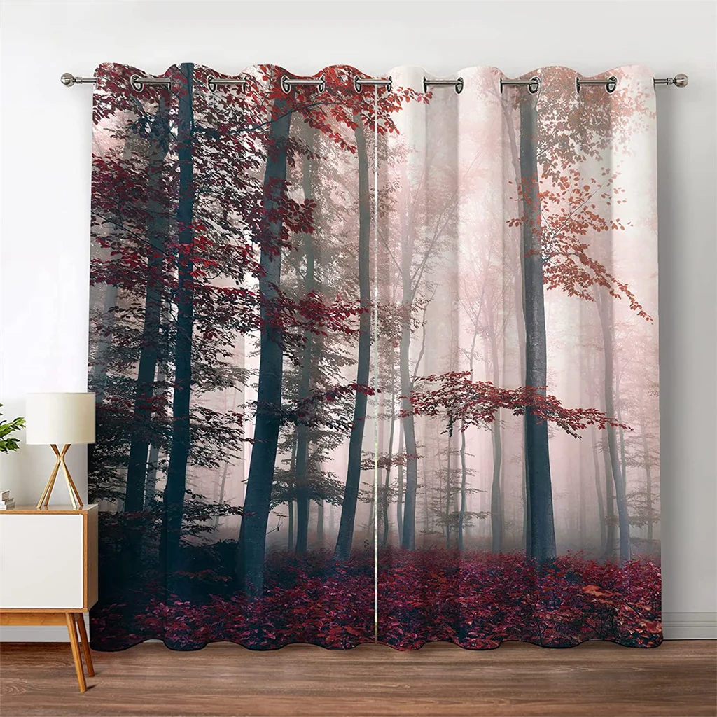 3D Forest Blackout Curtain Jungle Tree Nature Scenery Window Curtain Living Room Bedroom Waterfall Left and Right Biparting Open