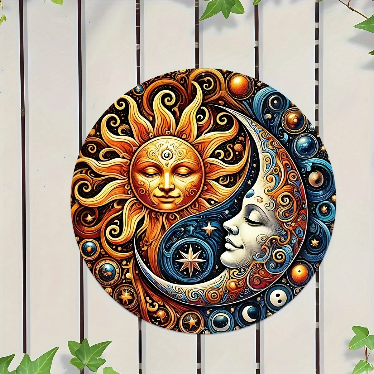 Extra Large Sun and Moon Metal Wall Art - 40x40cm 16 Inches Solar System Inspired Modern Bohemian/Minimalist/Scandinavian/Indian