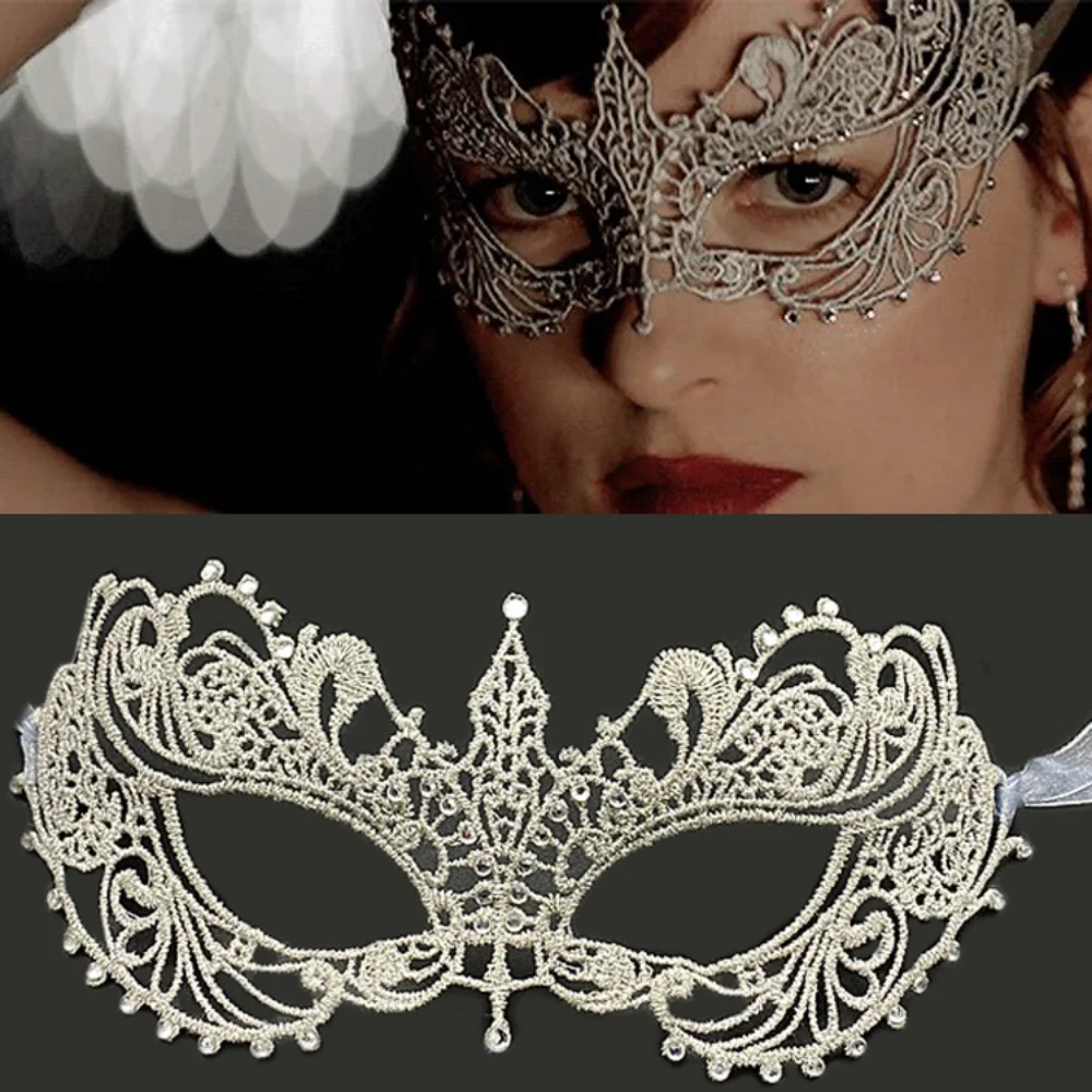 Sexy Diamonds Eye Mask Makeup Ball Hollow Lace Face Mask With Ribbon Princess Mardi Gras Masquerad Cosplay Prom Props Costume