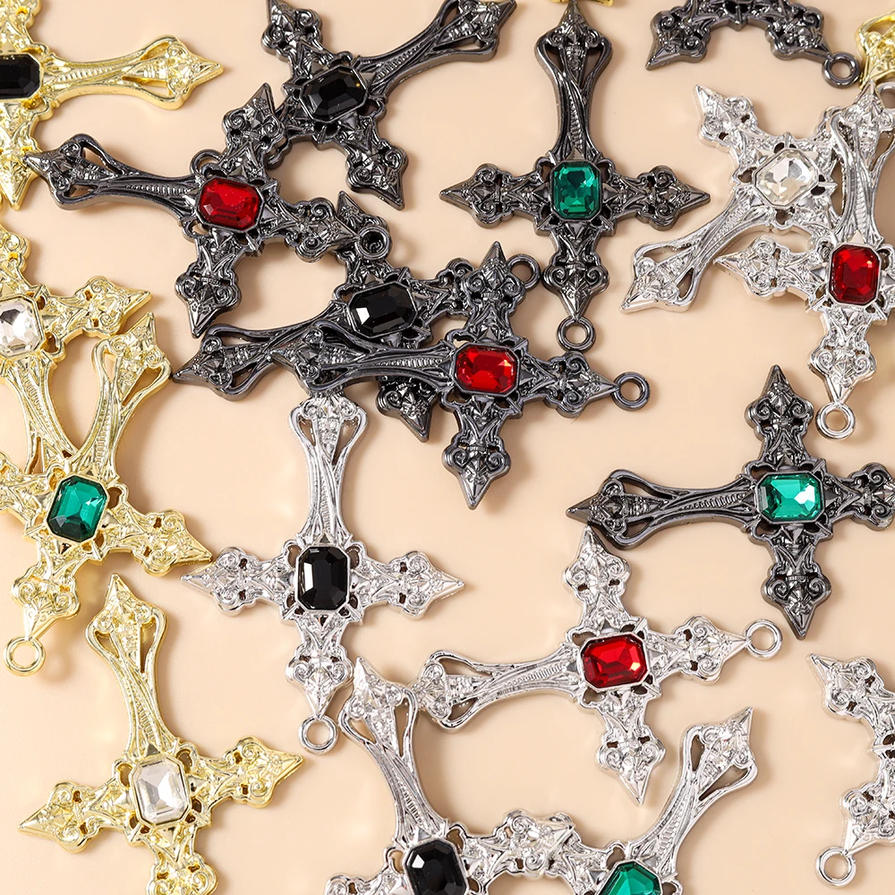 Leslie 5 Stück 54*39mm Prachtvolle Gothic Hip Hop Kristall-Kreuz-Anhänger für Halsketten, Armbänder, Schmuckherstellung, DIY-Basteln – Detail 4
