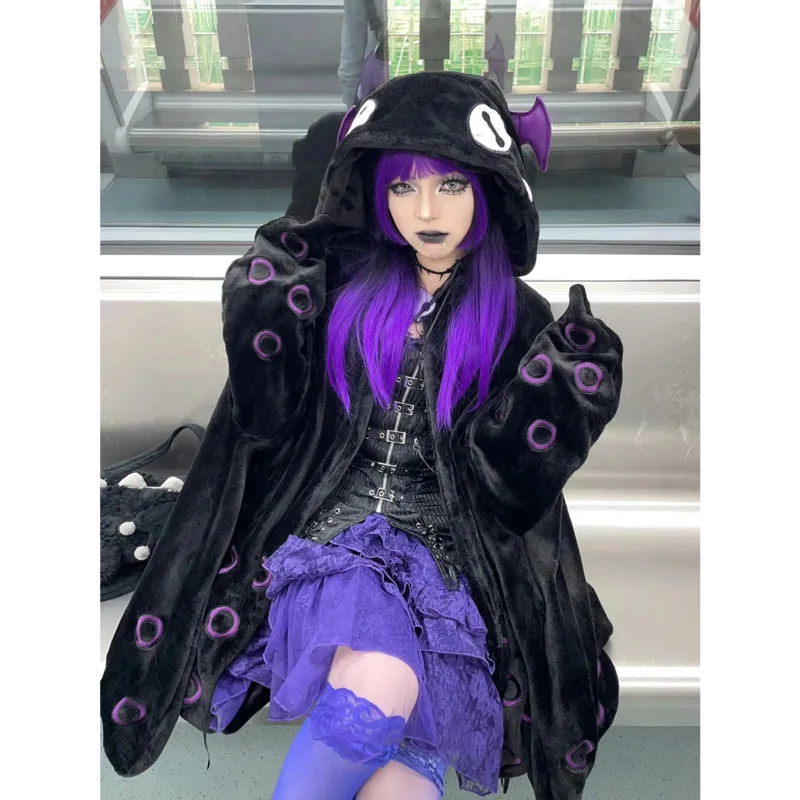 Krul Octopus Cape Plush Pajamas Kawaii Cartoon Y2k Anime Cloak Cosplay  Costume Halloween Adults Winter Sleepwear Blanket Cape