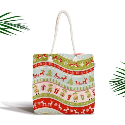 RealHomes Colorful Christmas Motifs Zipper Modern Fabric Bag