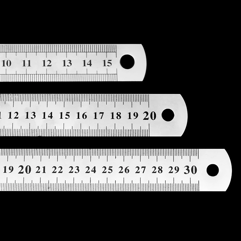 1pc15cm/20cm/30cm Double Sided Scale Ruler Stainless Steel Straight Ruler DIY Stationery Measuring Rulers School Office Supplies