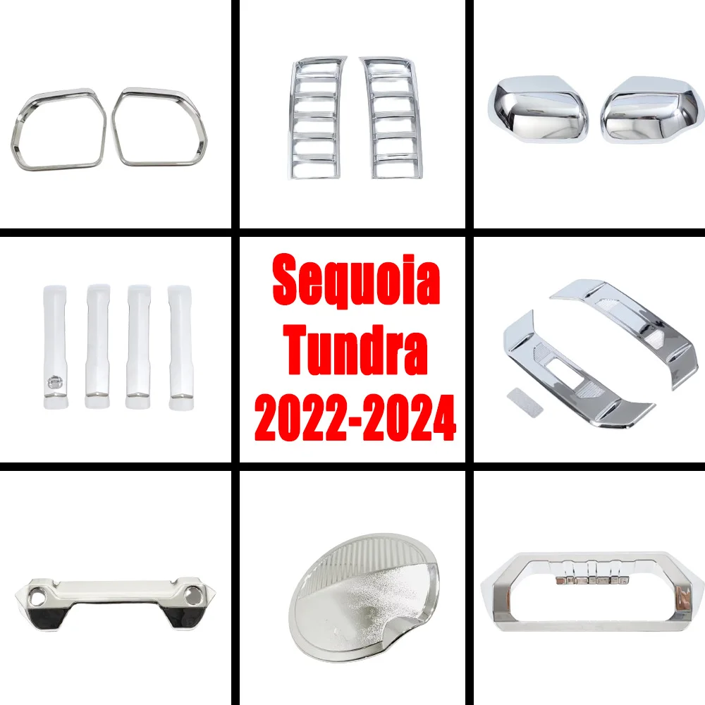

Для Toyota Tundra/Sequoia 2022 2023 2024+ накладки из АБС-пластика: на зеркала заднего вида, на крышку багажника, на крышку топливного бака, на рамку дверной ручки