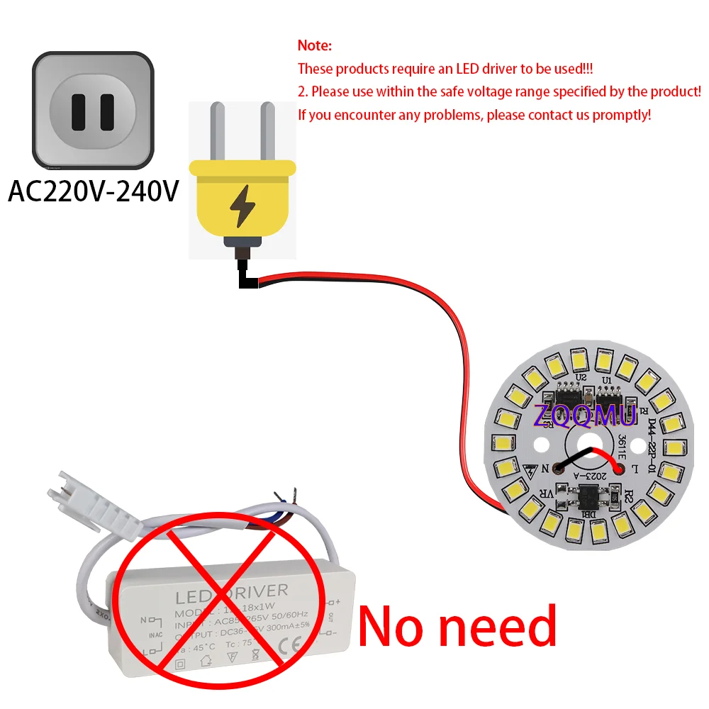 1PCS SMD2835 LED Chip 3W 5W 7W 9W 12W 15W 18W AC220V Aluminum PCB Board Light Source For DIY Bulb Spotlight Chandelier Downlight