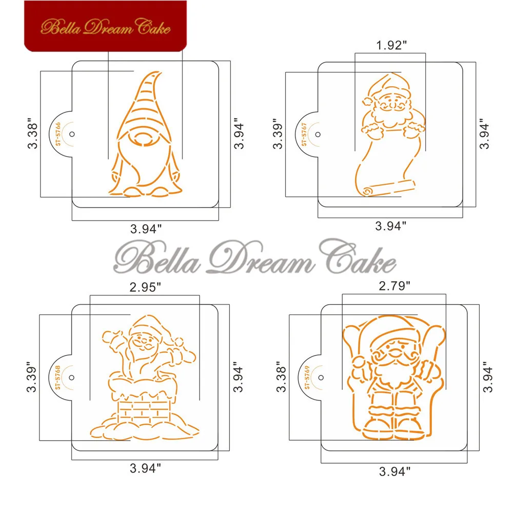 4pcs Santa Claus Cookies Stencil DIY Christmas Fondant Biscuit Mold PET Chocolate Coffee Template Cake Decorating Tools Bakeware